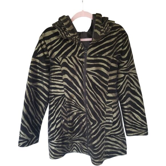 UbU Black Flocked Zebra Print Jacket Gold Metallic Size Large - Picture 6 of 6